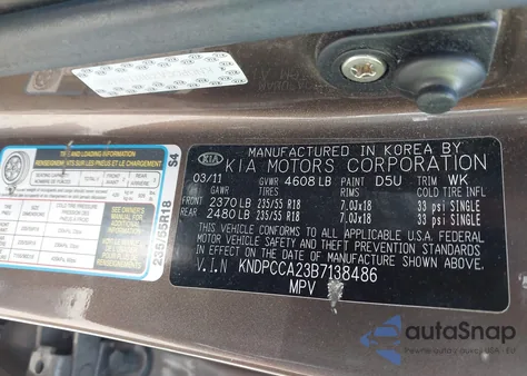 2011 Kia Sportage Ex из США, поврежденный, VIN KNDPCCA23B7138486